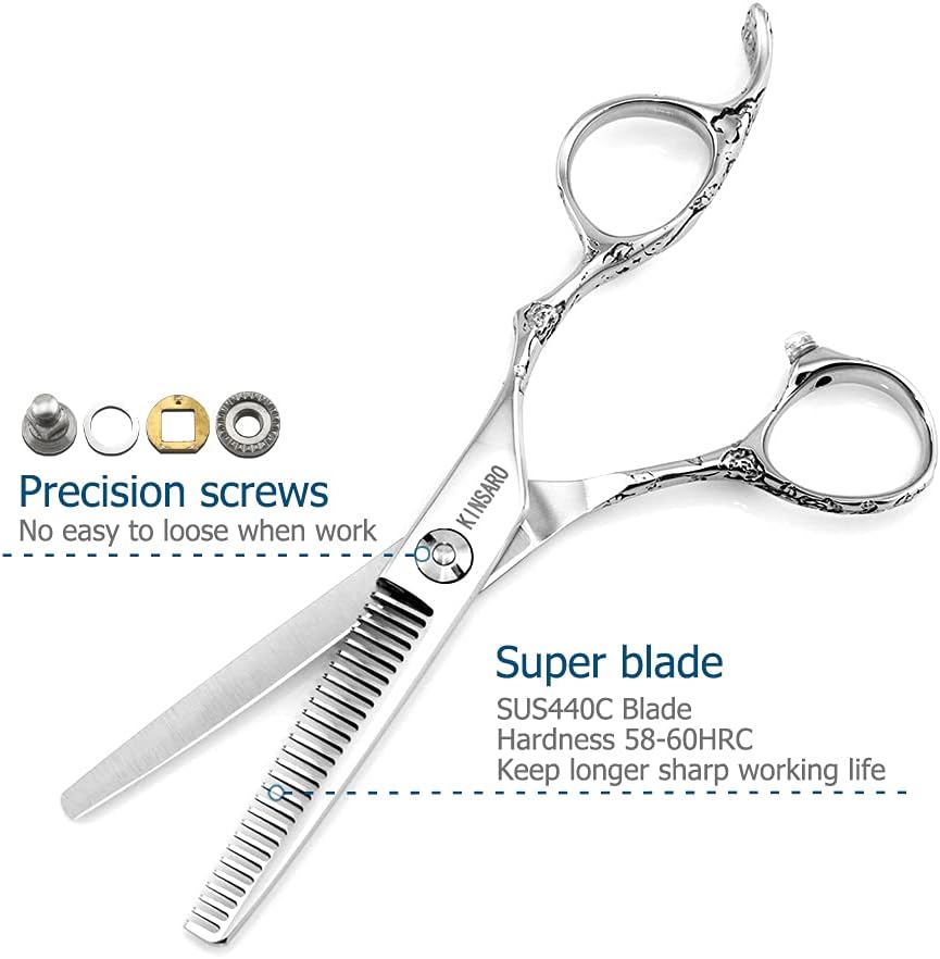 Hair Thinning Shears 5.5 Inch Thinning Scissors for Women Professional Barber Hair Thinning Scissors Barber Shears 28 Teeth Rose handle KINSARO for Hairdresser Barbershop or Home Use