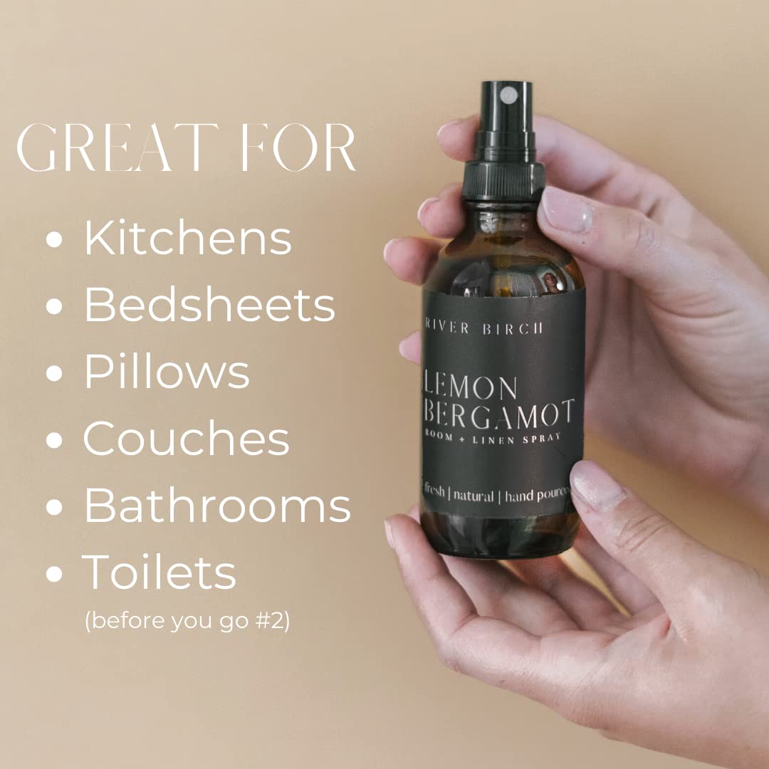 River Birch Lemon Bergamot Linen and Room Spray | Home Fragrance | 4 oz Glass Amber Bottle | Luxury Signature Scent | Handmade in Texas