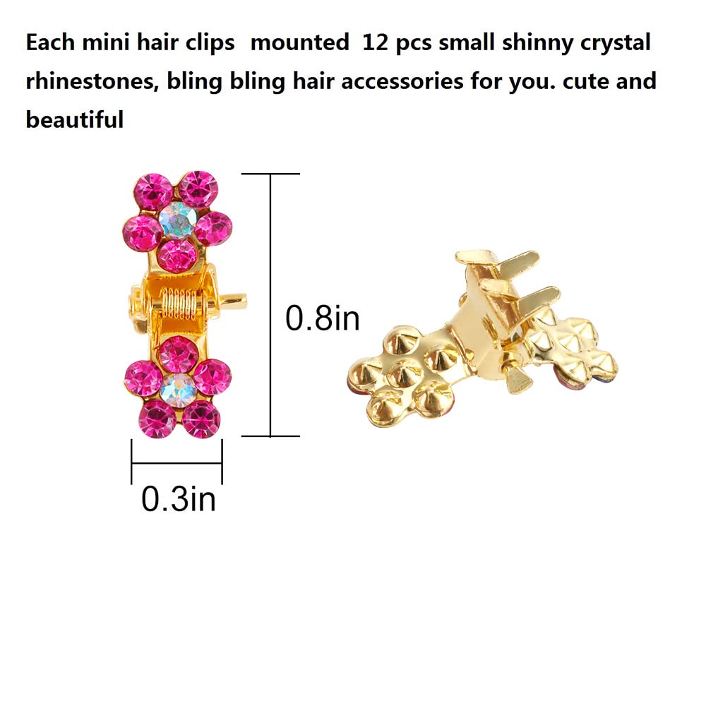 Mini Glitter Rhinestone Flower Hair Accessories - No-Slip Grip Claw Clamps and Metal Clamps in Mixed Colors for Girls Women (Gold-13Colors)