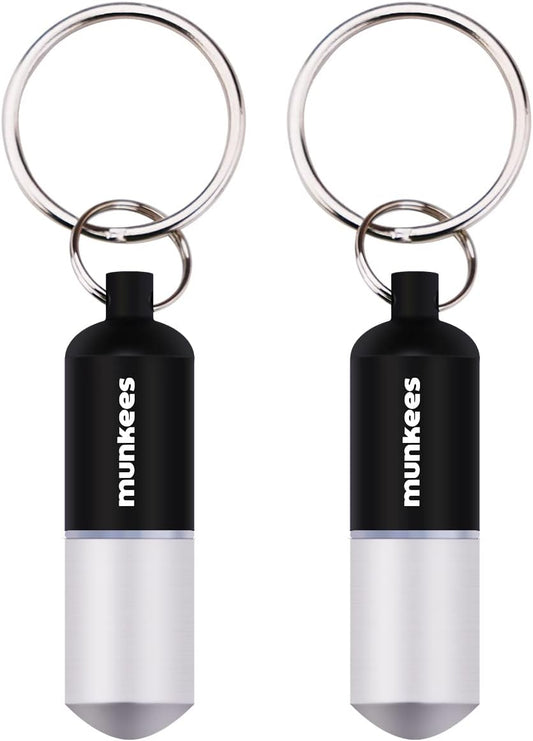 munkees Portable Pill Case Small Waterproof Capsules EDC Keychain, Travel Pill Bottle for Camping, Hiking, Backpacking, Compact Valuables Container for Outdoors 2-Pack
