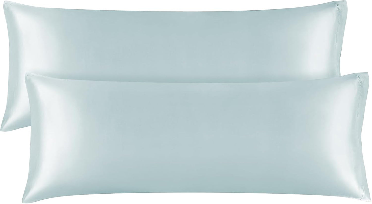 BEDELITE Satin Body Pillow Cover 2 Pack, Super Soft and Cooling Body Pillow Pillowcase for Hair and Skin, Breathable Silky Full Long Pillowcase Cover(20"x54", Stone Blue)