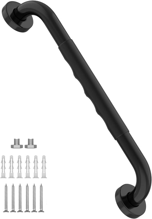 24 Inch Shower Grab Bar w/Anti Slip Rubber Grip, Munzong Black Stainless Steel Bathroom Grab Bar, Bathroom Balance Bar,Safety Handrail Support,Handicap Injury Elderly Senior Assist Bath Handle