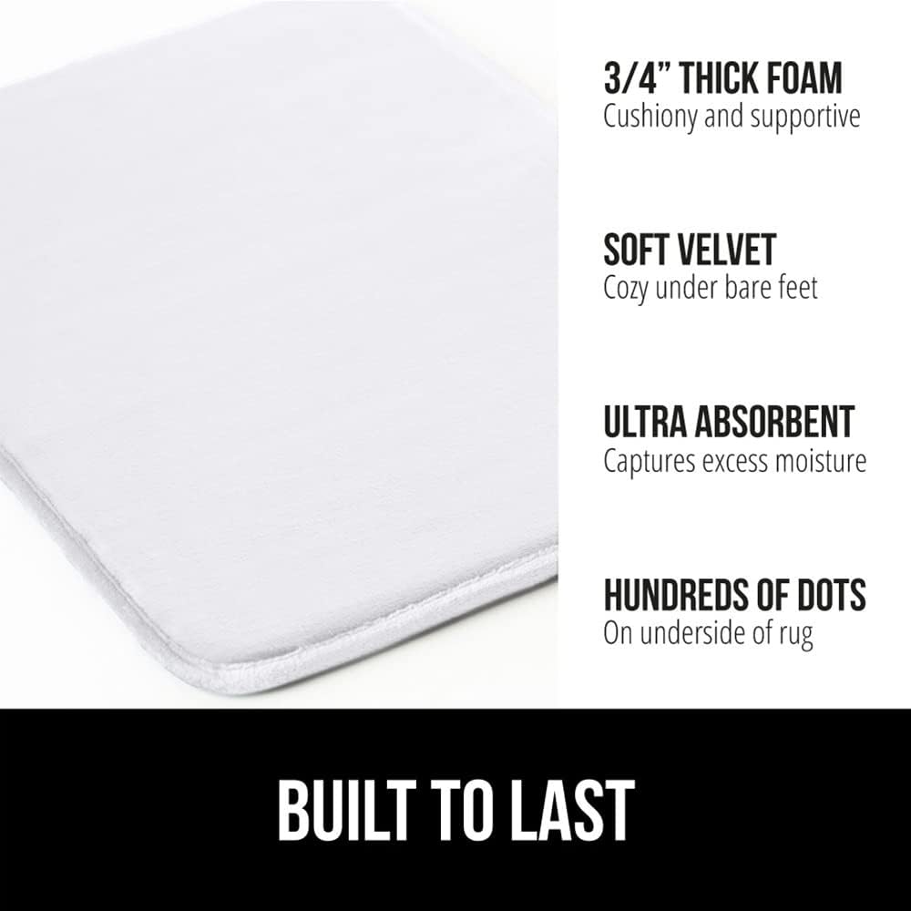 GORILLA GRIP Thick Memory Foam Bath Rugs, Soft Absorbent Velvet Bathroom Mats, Durable Dots on Underside, Machine Washable Bathmat, Carpet Rug Room Decor for Shower Floor, 36x24 Mat, White