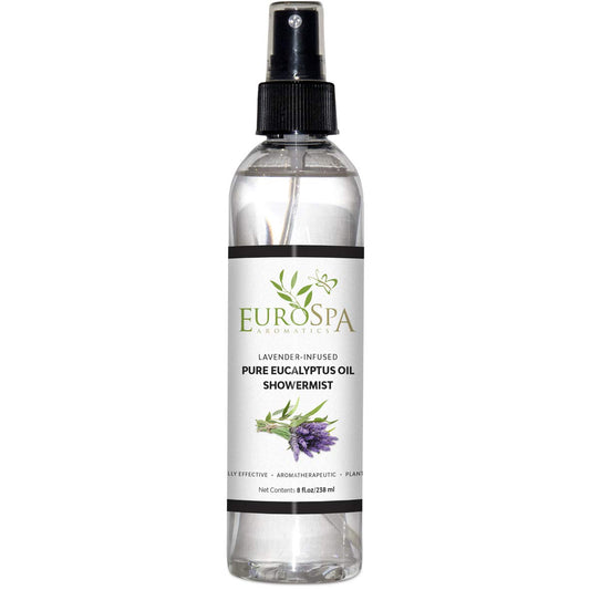 EuroSpa Aromatics Pure Eucalyptus Oil ShowerMist and Steam Room Spray, All-Natural Premium Aromatherapy Essential Oils - Lavender Infused, 8oz