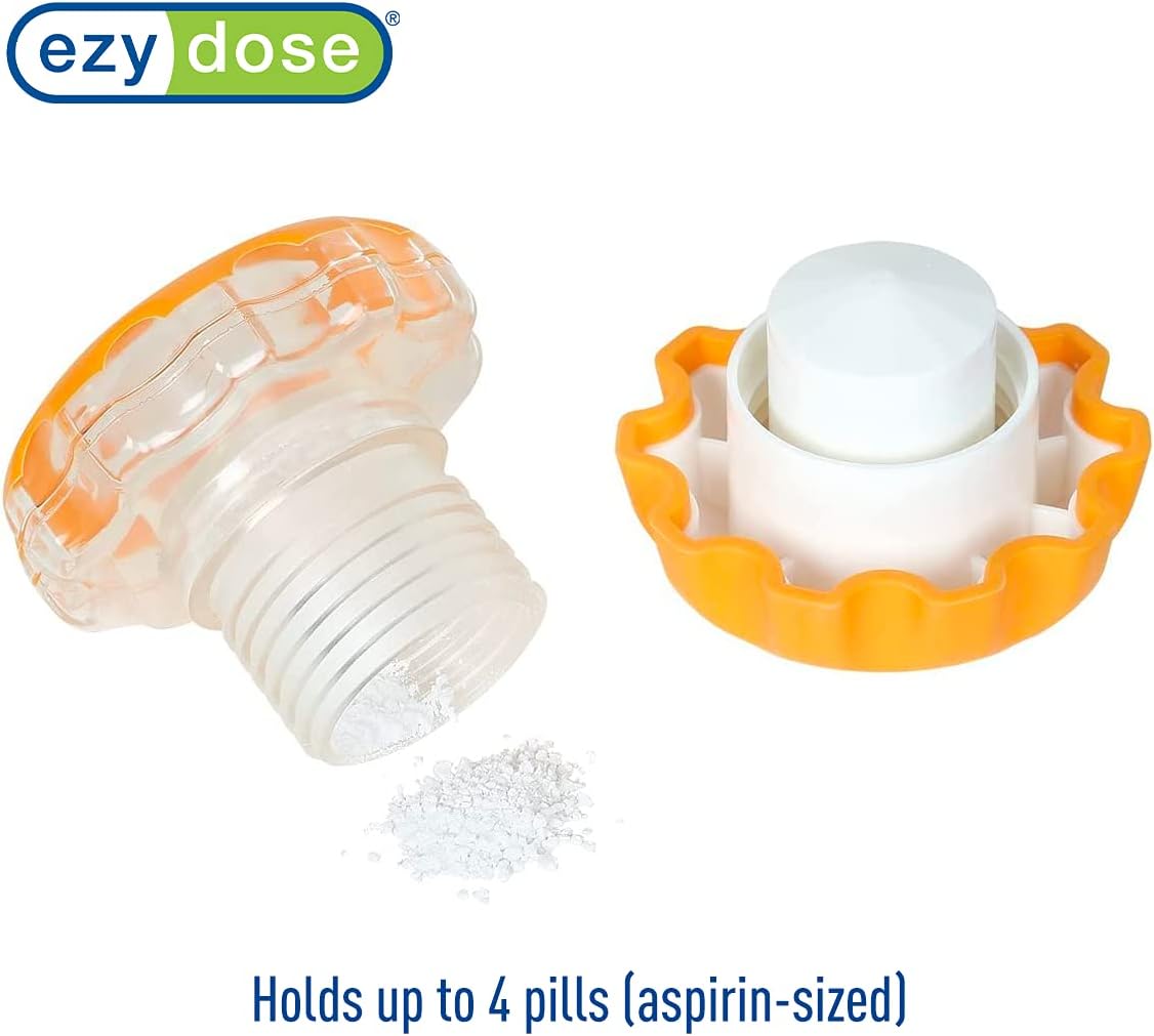 EZY DOSE Pill Crusher and Grinder for Vitamins, Tablets with Storage Compartment, Kids, Pets, Elderly, Effortlessly Crushes Medications into Fine Powder, Easy-to-Use Design, Colors May Vary, BPA Free