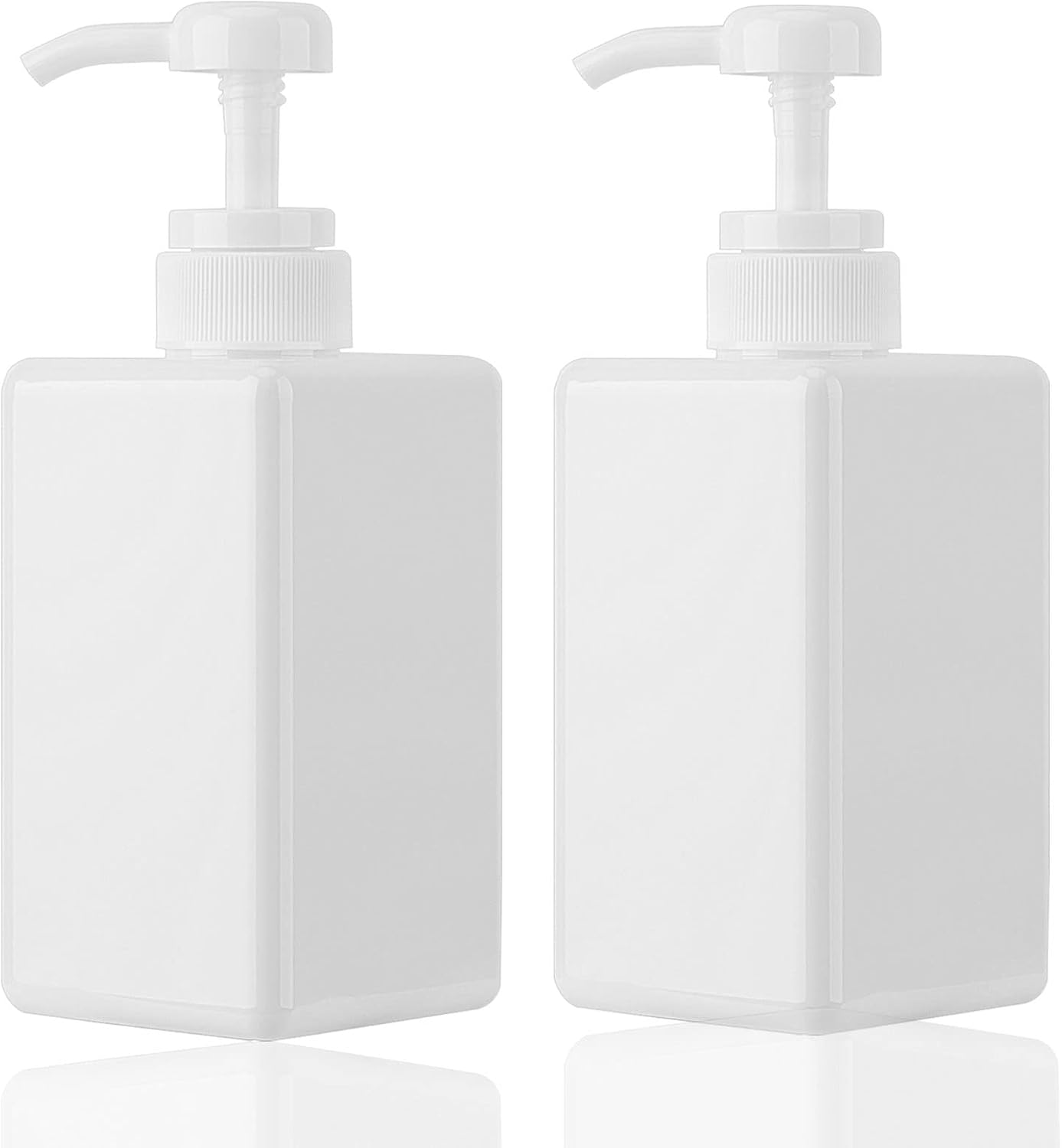 450ml (15.2oz) Pump Bottle Dispenser Jansburg 2Pack Refillable Square Plastic Lotion Dispenser Empty Lotion Pump Bottle for Essential Oil Soap Lotion Shampoo, Bathroom/Kitchen/Travel White