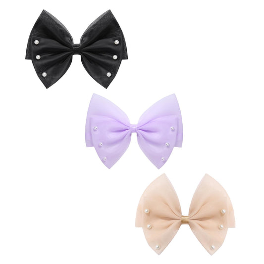 Elegant Hair Bow Set Sweet Styles with Crystal and Pearl Accents Fashion Hair Clips for Girls (Brown/Lavender/Black)