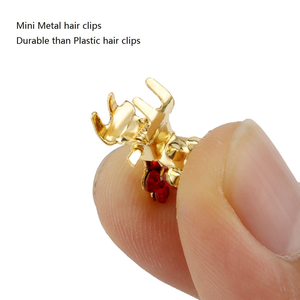 Mini Glitter Rhinestone Flower Hair Accessories - No-Slip Grip Claw Clamps and Metal Clamps in Mixed Colors for Girls Women (Gold-13Colors)