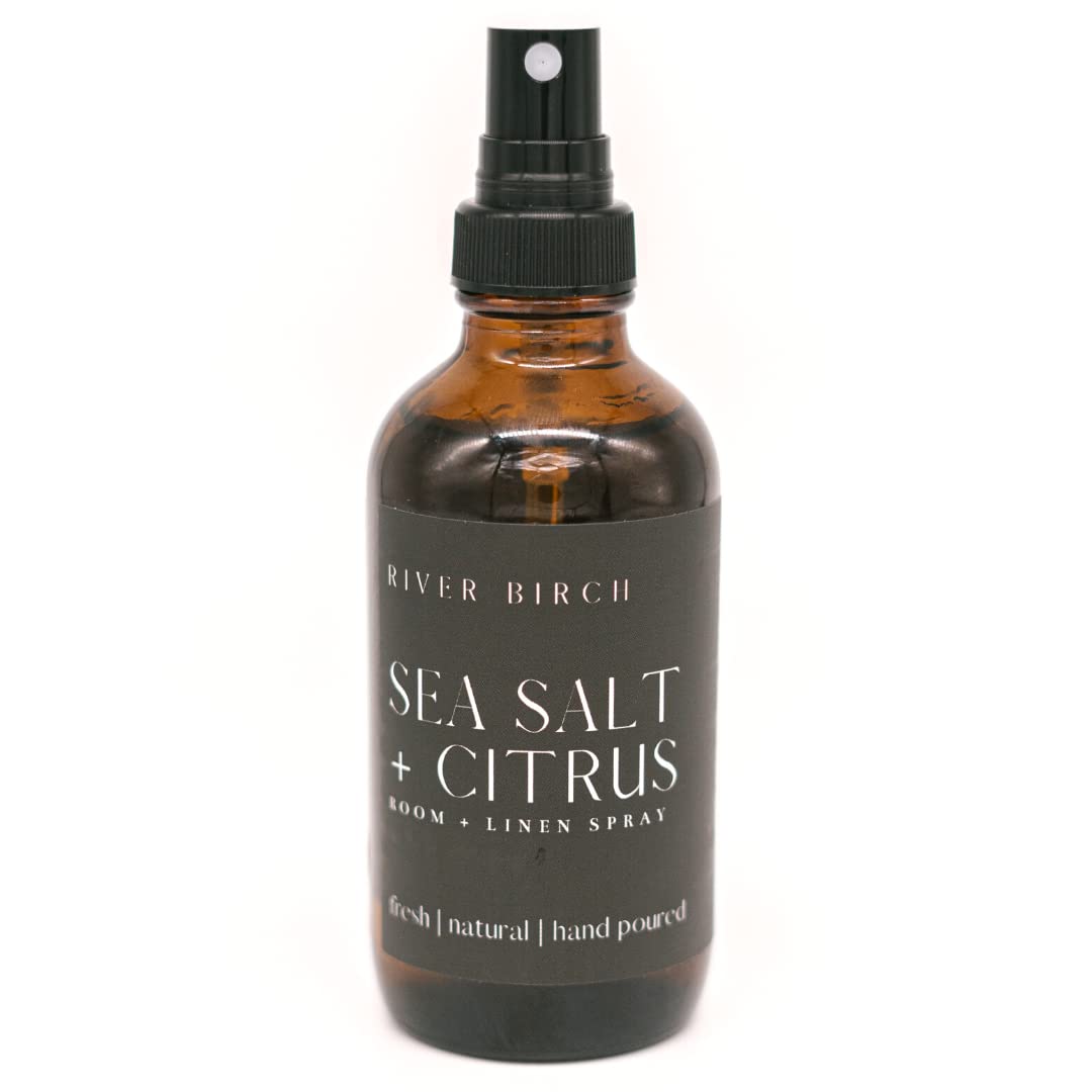 River Birch Sea Salt + Citrus Scented Linen and Room Spray | Home Fragrance | 4 oz Glass Amber Bottle | Luxury Signature Scent | Handmade in Texas