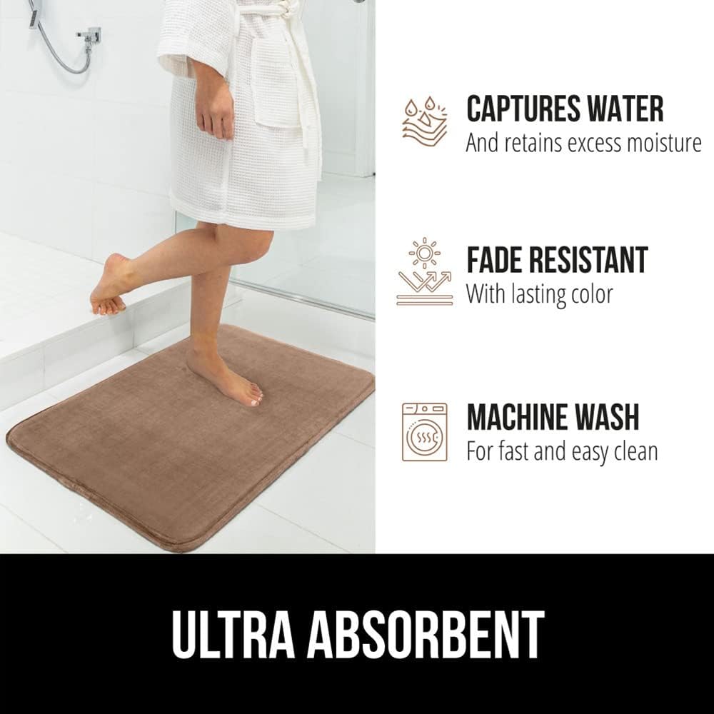 GORILLA GRIP Memory Foam Bath Mat, Soft Absorbent Velvet Bathroom Mats, Durable Dots on Underside, Machine Washable Bathmat, Carpet Rug Room Decor for Shower Tub Floor RV, 48x24 Rugs, Taupe