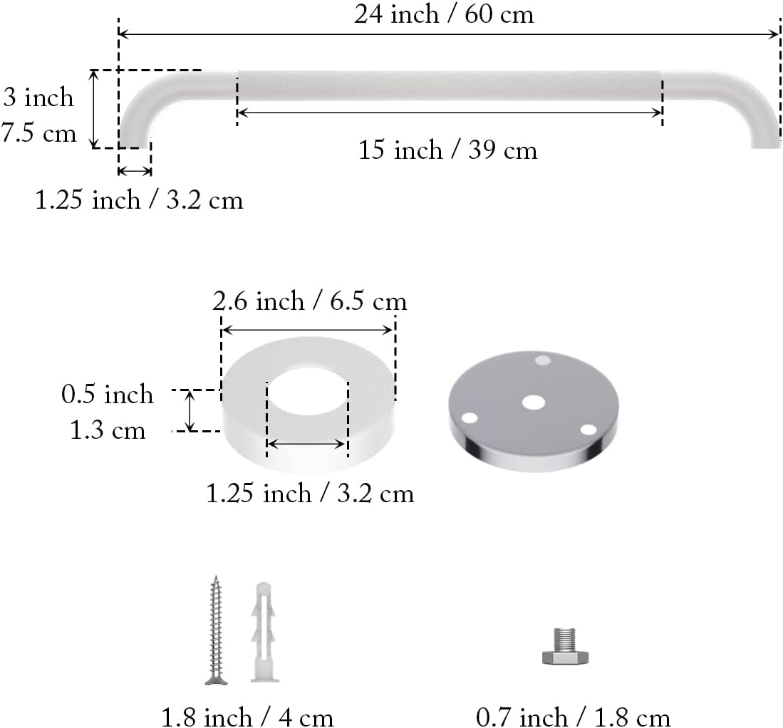 24 Inch Anti Slip Shower Grab Bar Oil Rubbed White 1.25" Diameter,Munzong Bathroom Grab Bar, Knurled Bathroom Balance Bar,Safety Hand Rail Support Handicap Elderly Senior Assist Bath Handle