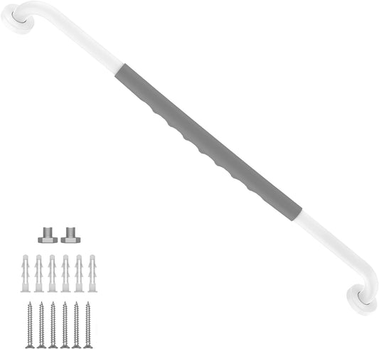 32 Inch Anti Slip Shower Grab Bar, Munzong White Stainless Steel Bathroom Grab Bar w/Gray Rubber Grip, Bathroom Balance Bar,Safety Handrail Support,Handicap Elderly Senior Assist Bath Handle