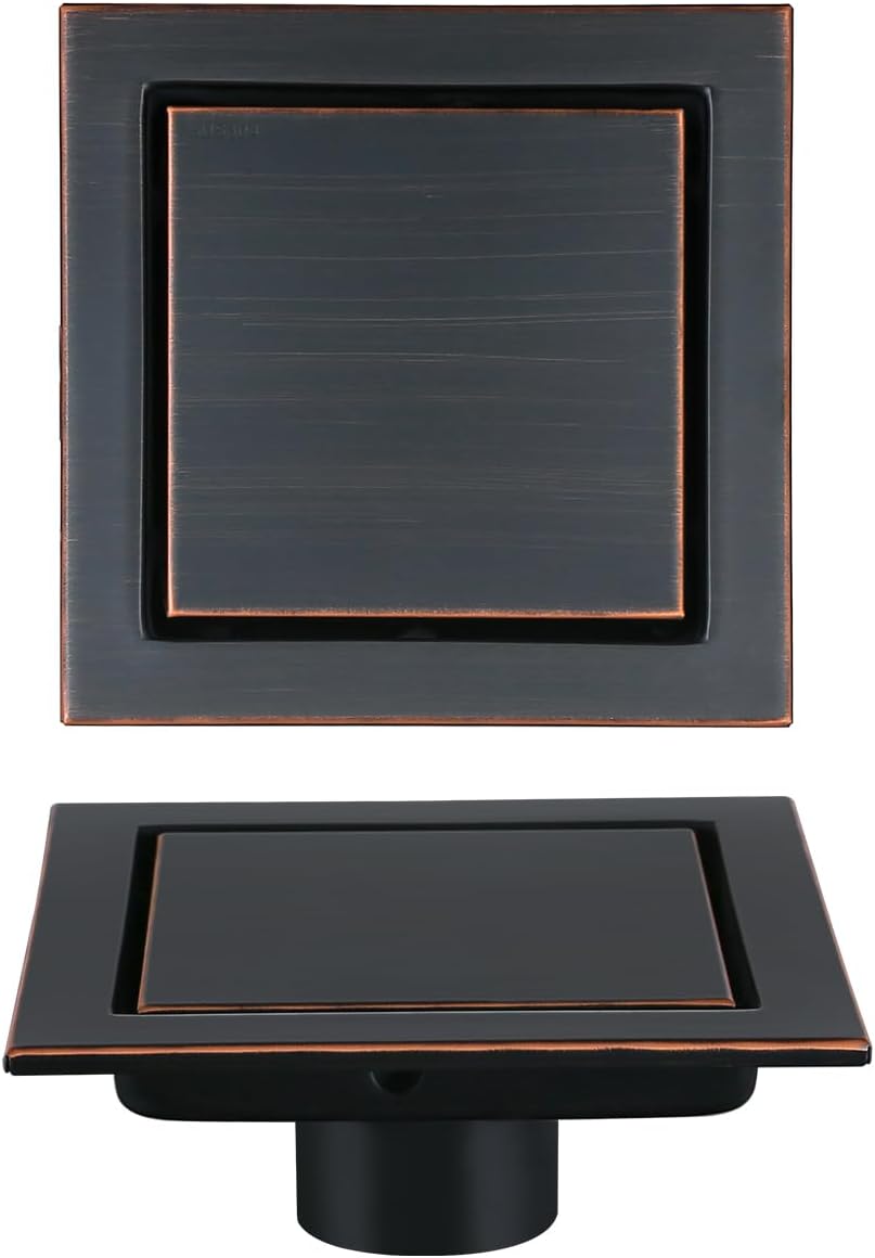 RANDOM Oil Rubbed Bronze Shower Drain Square with Removable Tile Insert Shower Drain Cover and Hair Strainer SUS 304 Stainless Steel 6 inch Shower Floor Drain