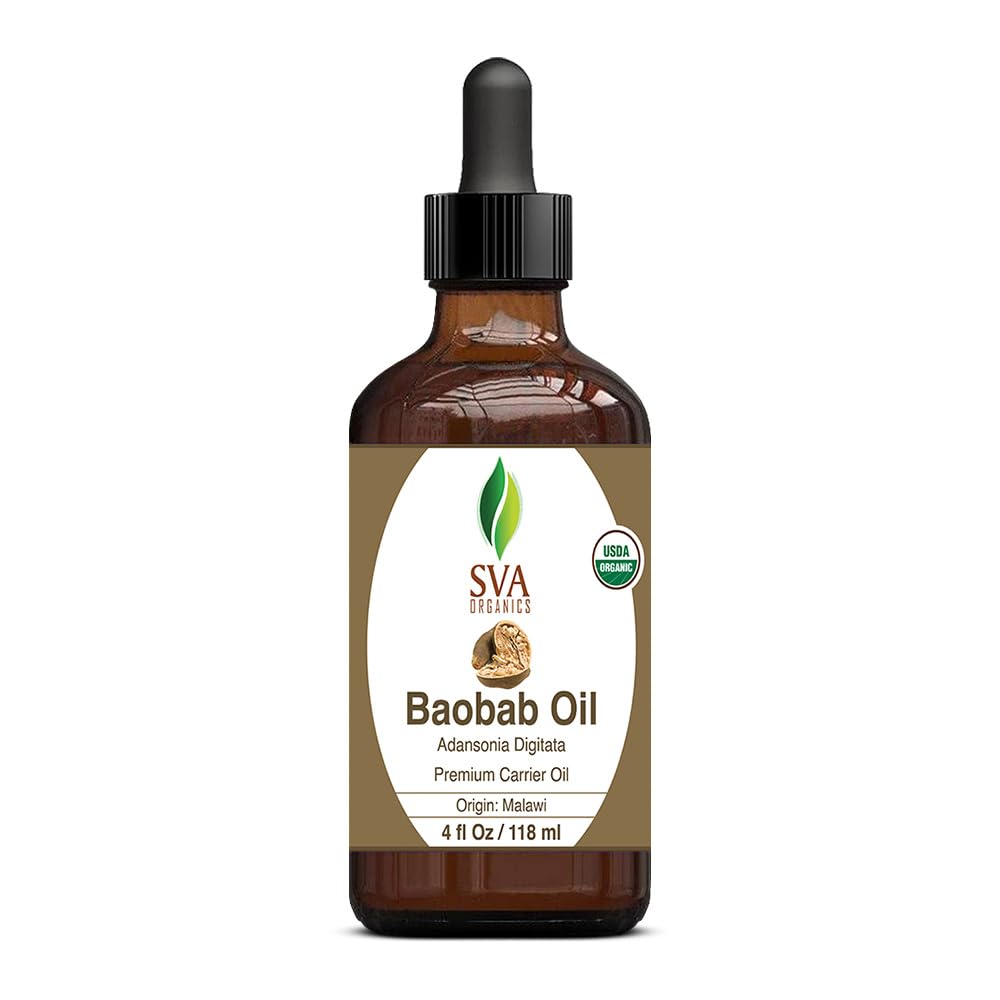 SVA Baobab Seed Oil Organic - 4 Fl Oz – 100% Natural Cold Pressed Organic Baobab Oil - for Face, Skin Care, Hair Care, Scalp Massage & Body Massage – Carrier Oil with Dropper