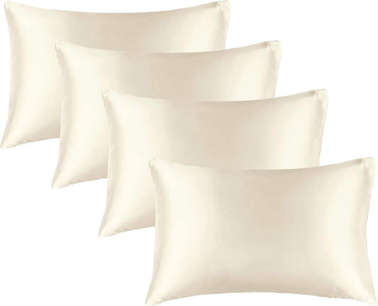 BEDELITE Satin Pillowcase for Hair and Skin, Super Soft Similar to Silk Pillow Cases 4 Pack with Envelope Closure, Cooling Pillowcases for Women Men (20"x26" Standard Size, Beige)