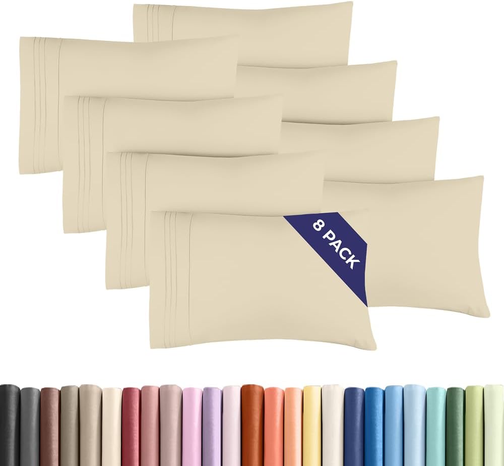 Standard Pillow Cases Set of 8 - Ultra Soft Hotel Quality Pillowcase Covers - Comfy, Cozy & Wrinkle Free - Shrink, Stain and Fade Resistant - Machine Washable Pillow Protectors - 8 Piece Set - Wheat