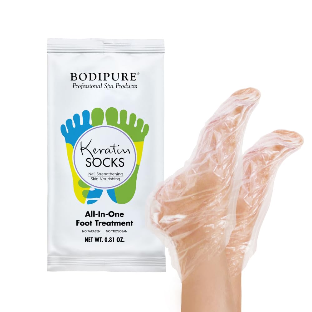 Bodipure All-In-1 Moisturizing Foot Mask, Keratin & Vitamin E Foot Mask for Dry Cracked Feet, Callus & Heel Softening, Easy-to-Use Pedicure Foot Repair, Chemical-free Feet Treatment 12 Pairs