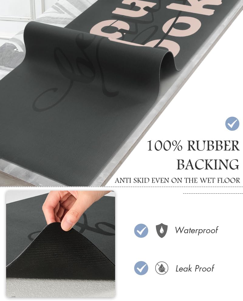 MontVoo-Bath Mat Rug Long Non Slip Super Absorbent Bathroom Runner Stain Resistant Quick Dry Thin Bathroom Mat Fit Under Door-17"x70",Pink