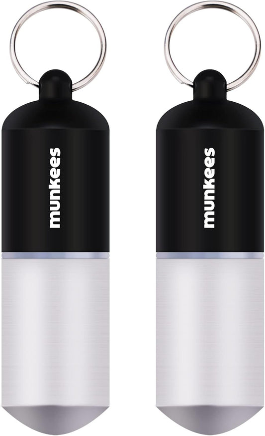 munkees Portable Pill Case Large Waterproof Capsules EDC Keychain, Travel Pill Bottle for Camping, Hiking, Backpacking, Compact Valuables Container for Outdoors 2-Pack