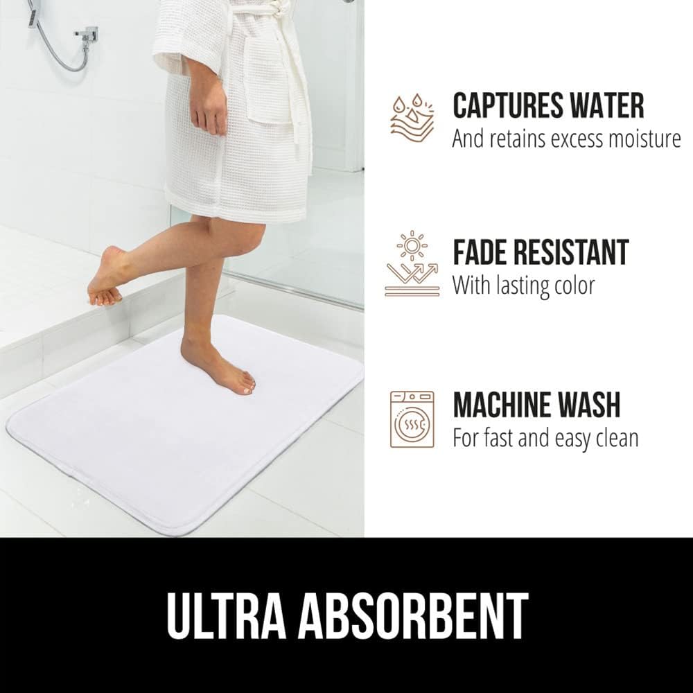 GORILLA GRIP Thick Memory Foam Bath Rugs, Soft Absorbent Velvet Bathroom Mats, Durable Dots on Underside, Machine Washable Bathmat, Carpet Rug Room Decor for Shower Floor, 36x24 Mat, White