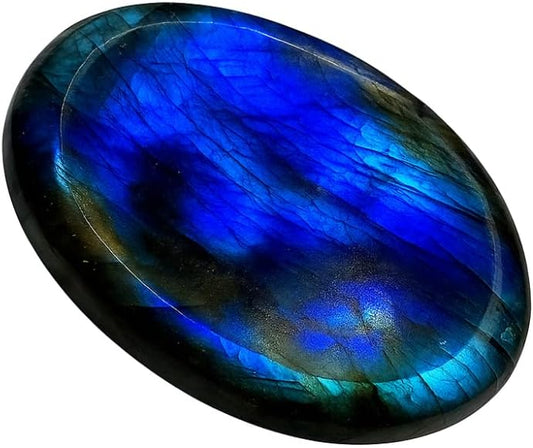 Labradorite Worry Stone 35-40mm – Healing Thumb Crystal for Anxiety & Stress Relief – Palm Meditation Stone with Velvet Pouch Gift for Men & Women