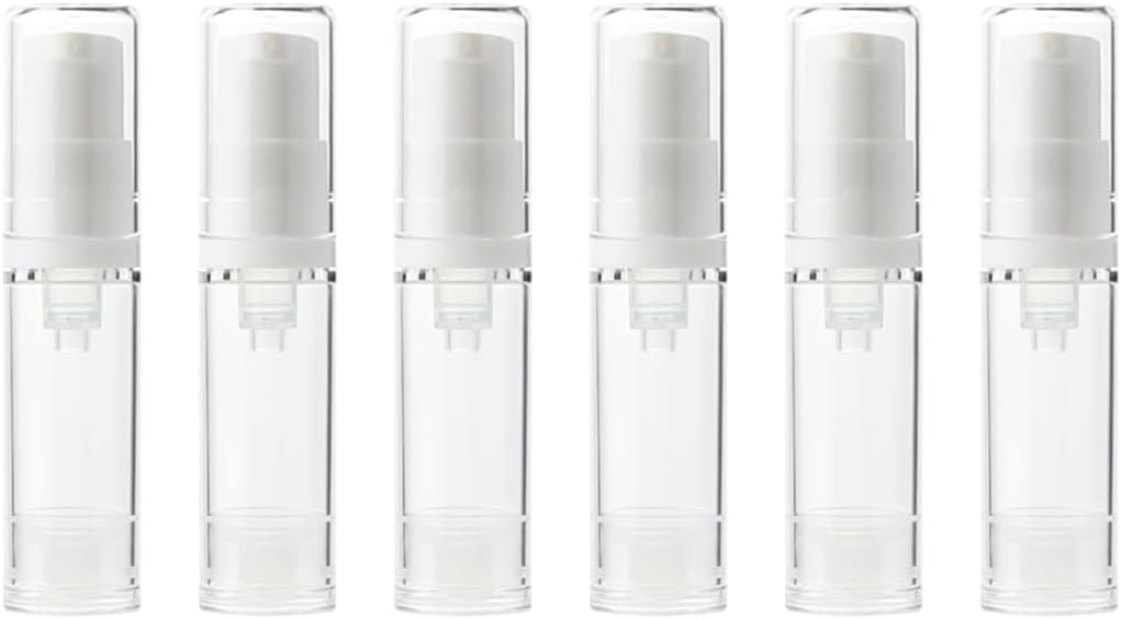 6 Pack 0.17 oz Plastic Empty Airless Pump Bottles Travel Size Refillable Leakproof Containers for Skincare Cosmetics Toiletries TSA Approved‌