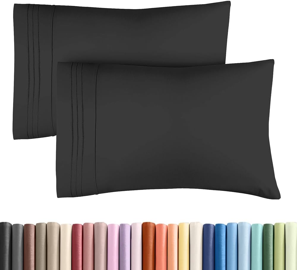 Standard Pillow Cases Set of 2 - Ultra-Soft Hotel Quality Pillowcase Covers - Comfy & Wrinkle Free - Stain and Fade Resistant - Machine Washable Pillow Protectors - 2 Piece Set - Standard Size Black