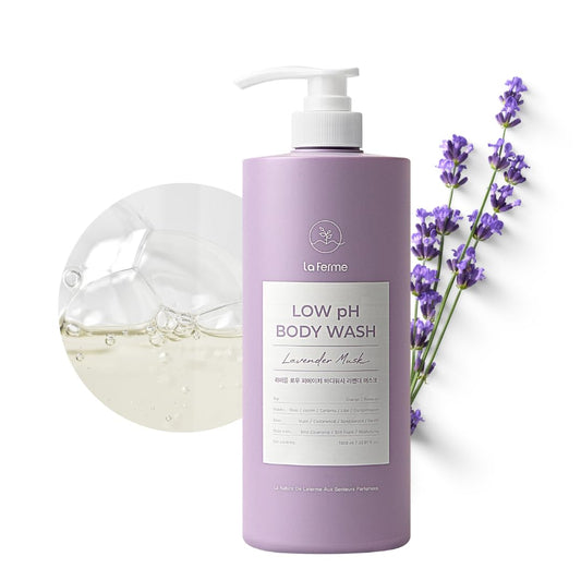 laferme Low pH balanced Gentle Korean Body Wash with Natural & Organic Ingredients, Hypoallergenic for Sensitive Skin, Moisturizing & Hydrating for Dry Skin, For Women & Men, 33 Fl Oz, Lavender Musk