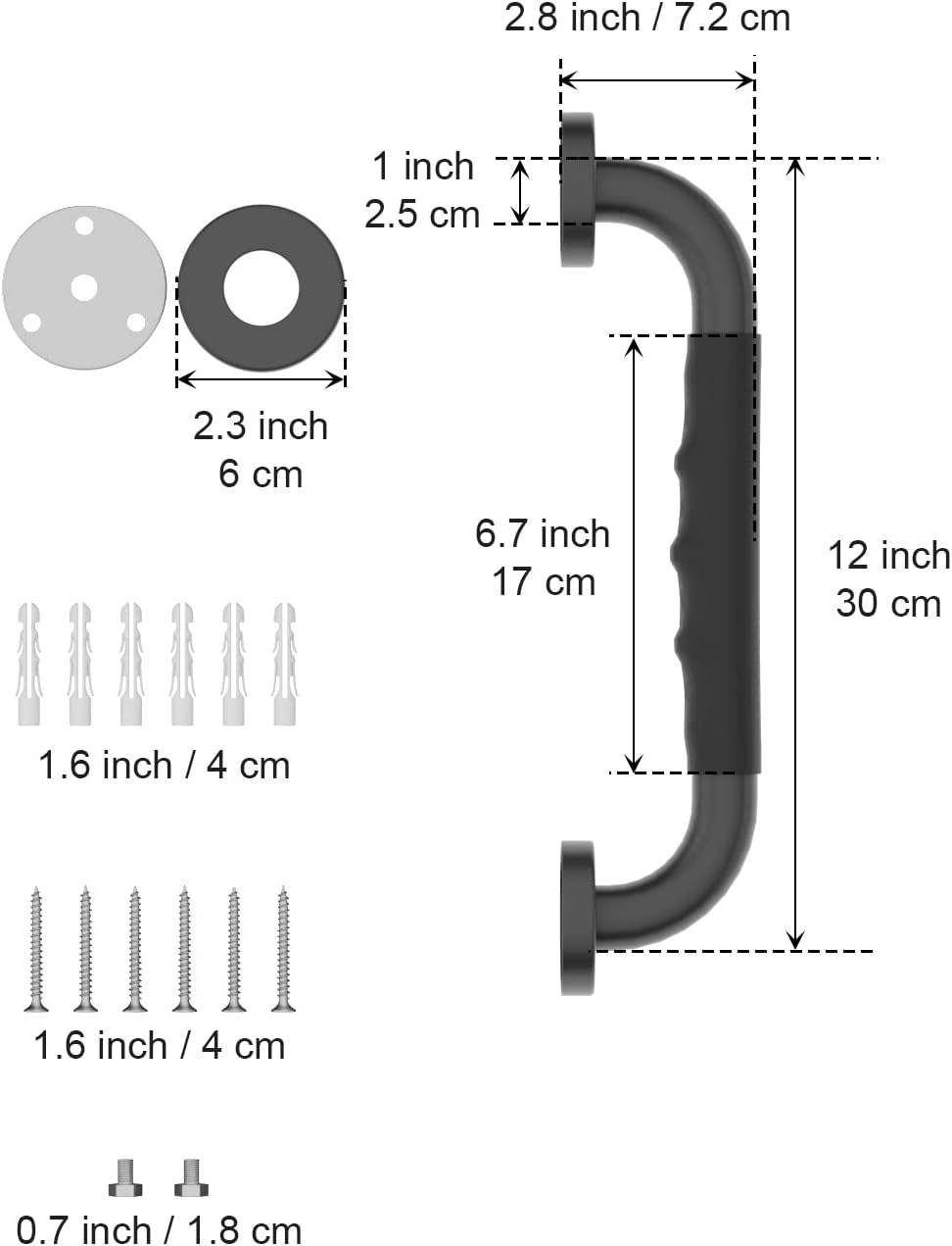 12 Inch Black Shower Grab Bar w/Anti Slip Rubber Grip, Munzong 2 Pack Stainless Steel Bathroom Grab Bar, Bathroom Balance Bar,Safety Handrail Support,Handicap Injury Elderly Senior Assist Bath Handle