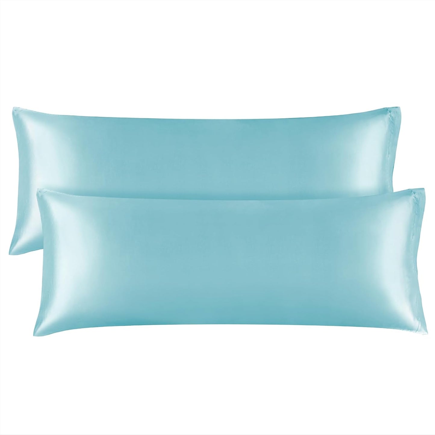 BEDELITE Satin Body Pillow Cover 2 Pack, Super Soft and Cooling Body Pillow Pillowcase for Hair and Skin, Breathable Silky Full Long Pillowcase Cover(20"x54", Blue)
