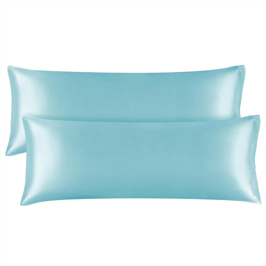 BEDELITE Satin Body Pillow Cover 2 Pack, Super Soft and Cooling Body Pillow Pillowcase for Hair and Skin, Breathable Silky Full Long Pillowcase Cover(20"x54", Blue)