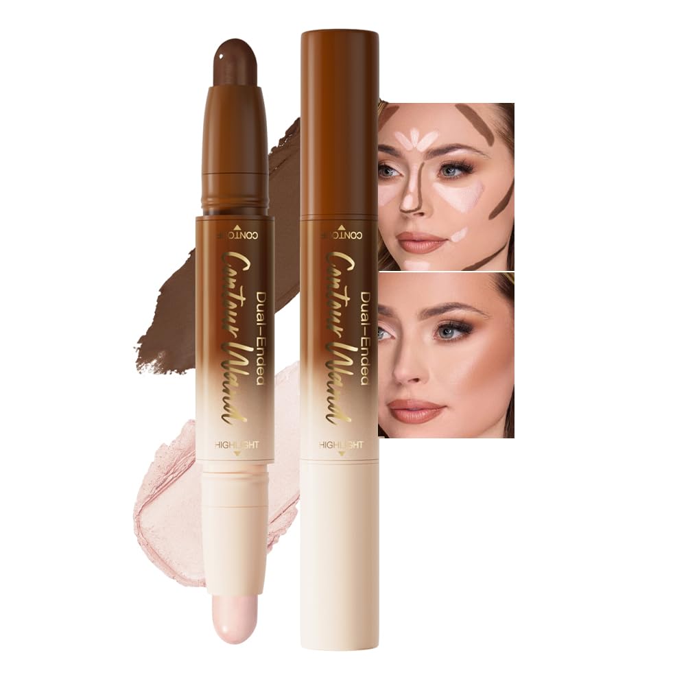 evpct Darker Nude & Light Pink Cream Contour Stick Face Body Makeup Dual Ended, no Transfer Waterproof 2 in 1 Cream Concealer Stick Contouring Makeup, Nose Contour Bronzer Sticks Face Highlighter