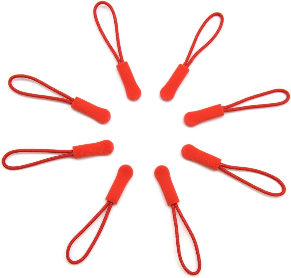 Ruidee 50 Pieces Zipper Pulls Zipper Tabs Zipper Pull Cord Extender Replacement Zipper Pulls for Backpacks, Jackets, Luggage, Purses, Handbags（Red）