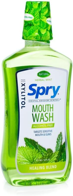 Spry Natural Xylitol Mouthwash Fluoride Free with Enamel Support, Alcohol-Free, Gentle, Non-GMO, Herbal Mint - 16 fl oz (Pack of 2)
