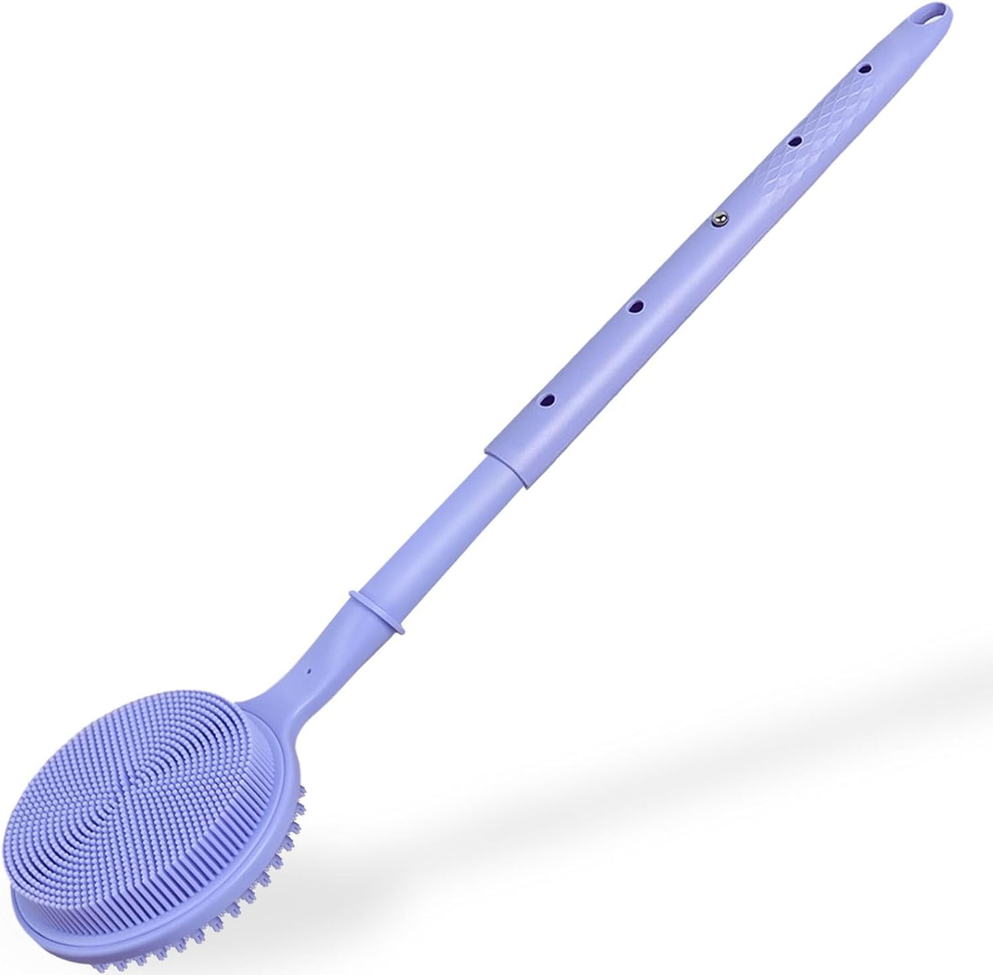 Back Scrubber for Shower, (16-24 Inch) Extendable Bath Brush Long Handle for Shower, Silicone Body Scrubber with Handle, Back Brush for Shower Men and Women,Easy to Clean (Purple)