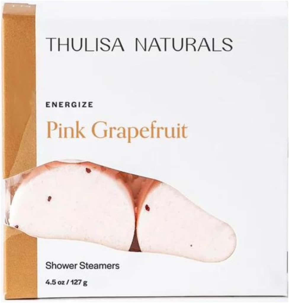 Thulisa Naturals Pink Grapefruit Shower Steamers Aromatherapy | Organic Shower Bombs with Essential Oils | Self Care Christmas Birthday & Spa Gifts for Women & Men | Stocking Stuffers | 4 Pack