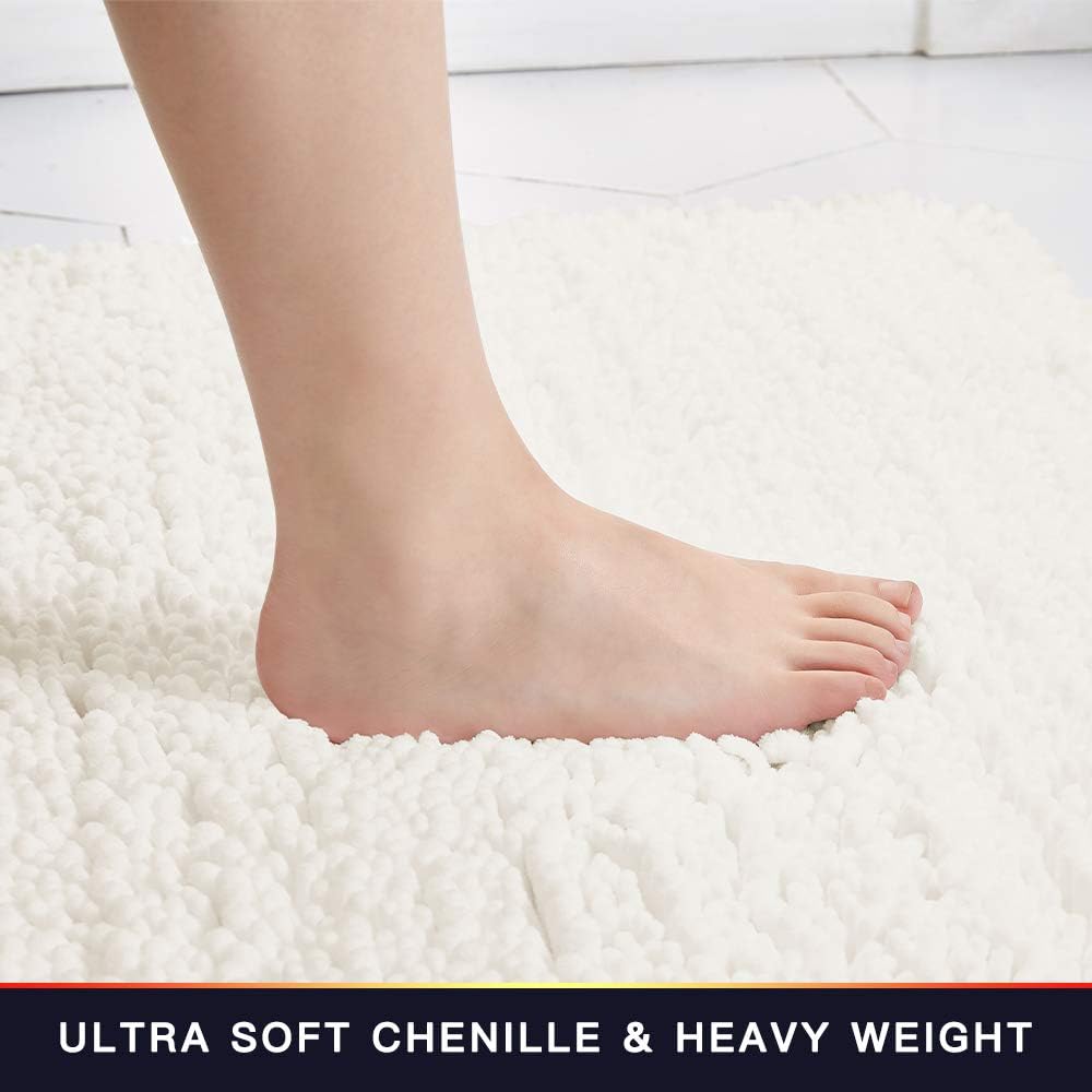 Walensee Bathroom Rug Non Slip Bath Mat (36x24 Inch Ivory) Water Absorbent Super Soft Shaggy Chenille Machine Washable Dry Extra Thick Perfect Absorbant Best Large Plush Carpet for Shower Floor