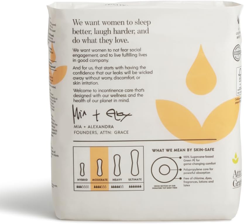 Attn: Grace Moderate Incontinence Pads for Women, 28-Pack - High Absorbency, Breathable, Plant-Based - Incontinence Pads for Moderate Bladder Leaks & Sensitive Skin