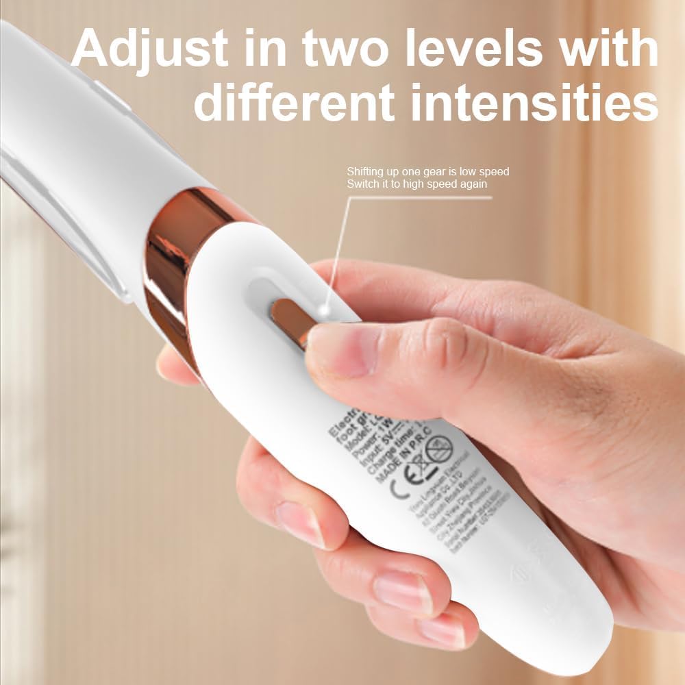 LQT® Electric Foot File – Rechargeable Callus Remover for Hard, Cracked Skin – at-Home Pedicure Kit for Smooth Feet (Men & Women) (White)