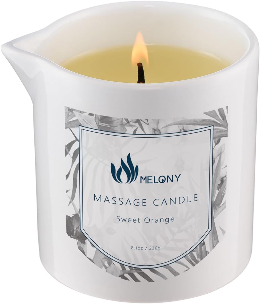 MELONY Soy Massage Oil Candle | 8.1Oz | Perfect Intensive Skin Treatment Candle | Moisturizing Luxurious Relaxing Essential Oil Body Massage Candle for Home Spa (Sweet Orange)