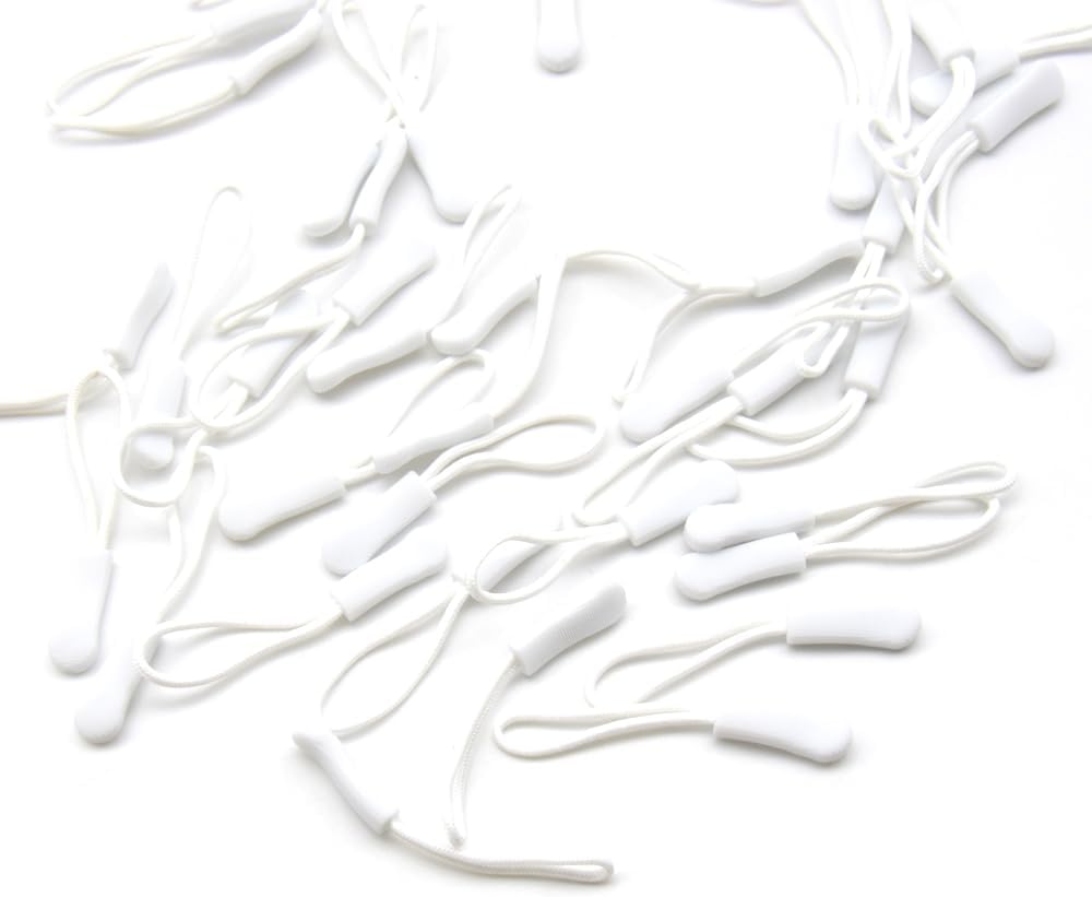 Ruidee 50 Pieces Zipper Pulls Zipper Tabs Zipper Pull Cord Extender Replacement Zipper Pulls for Backpacks, Jackets, Luggage, Purses, Handbags（White）