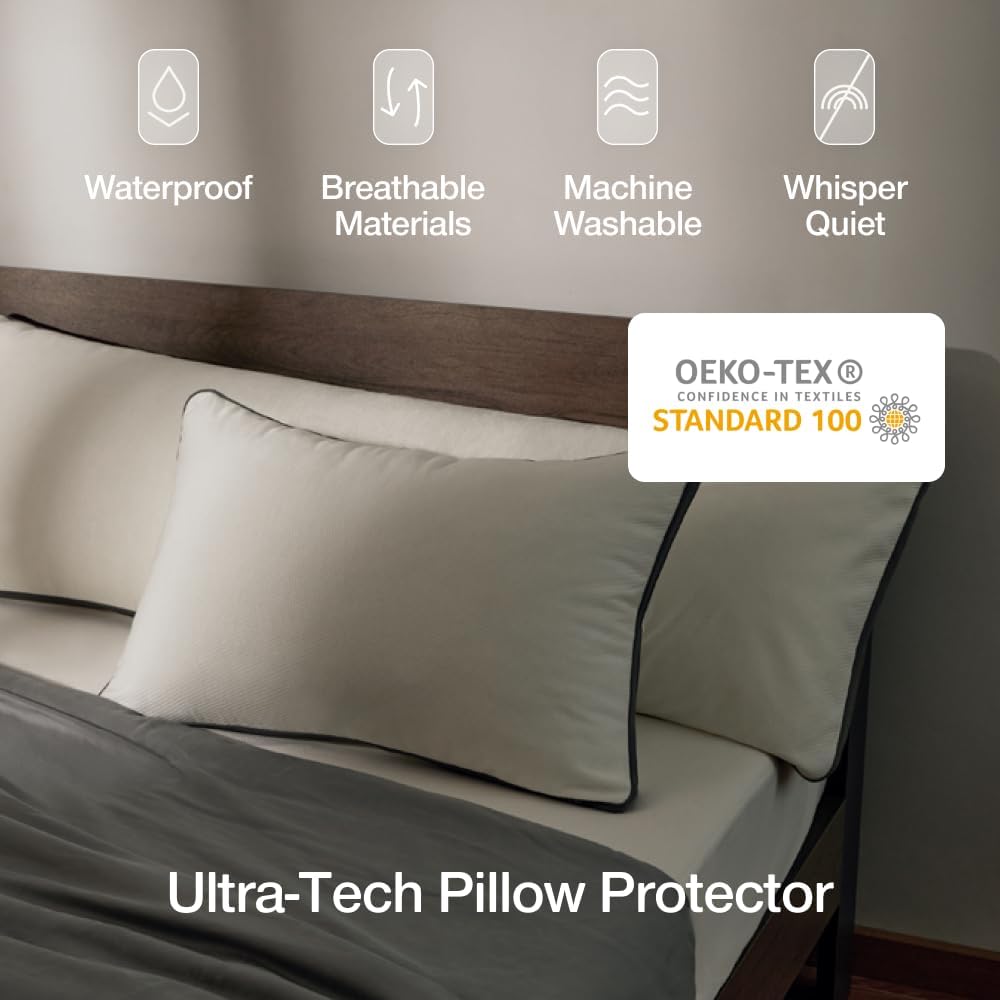 Coop Home Goods Ultra-Tech Waterproof Cut-Out Pillow Protector – Zippered Cover for Cut-Out Pillows, Queen Size, Oeko-Tex Certified, Breathable, Machine Washable