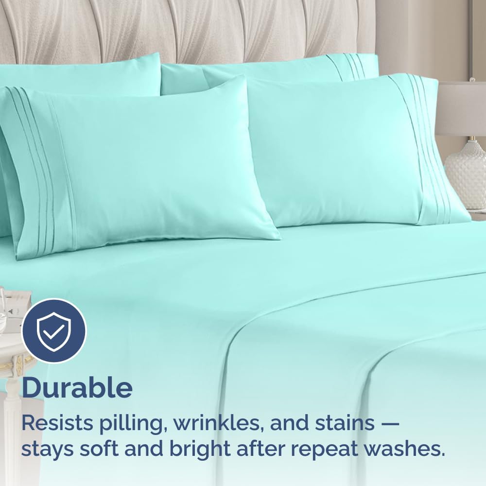 King Pillow Cases Set of 6 - Ultra Soft Hotel Quality Pillowcase Covers - Comfy & Wrinkle Free - Shrink, Stain & Fade Resistant - Easy-Care, Machine Washable Pillow Protectors - 6 Piece Set - Spa Blue