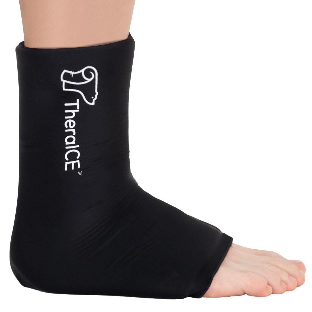TheraICE Ankle Ice Pack Wrap for Swelling & Sprained Ankle Brace for Women & Men, Cold Therapy Support Compression Socks, Plantar Fasciitis & Achilles Tendonitis Relief, Sore Feet & Heel