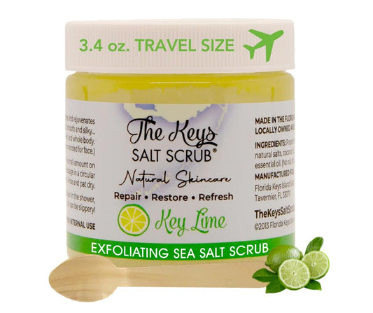 The Keys Salt Scrub -Sea Salt Scrub - Exfoliating Body Scrub with Wooden Spoon - Moisturizing Exfoliator for Hands, Foot, Bath, (3.4 Ounce (Pack of 1), Key Lime)