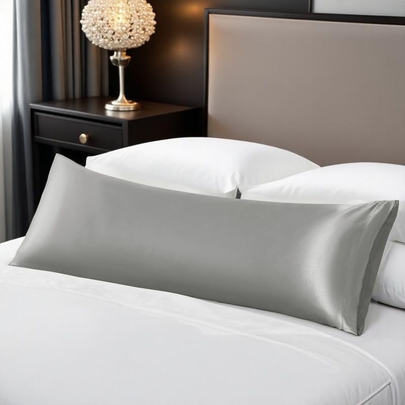 Juwenin Bedding,Super Soft and Luxury Silky Satin Pillowcase (Silky Satin Pillow Case for Hair) (Dark Grey, Body)