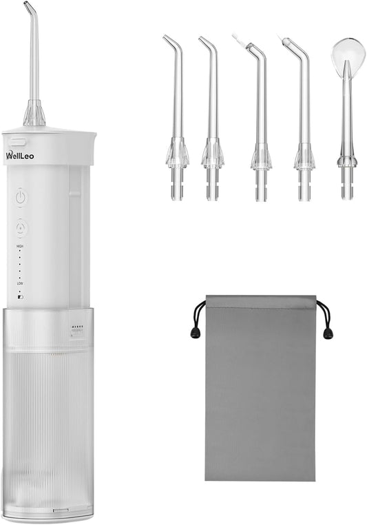 Mini Water Flosser for Teeth,Travel Dental Flosser Picks, Portable Oral Irrigator with Telescopic Water Tank, 5 Modes IPX7 Waterproof Tooth Flosser for Brace, Sensitive Teeth, with Storage Bag