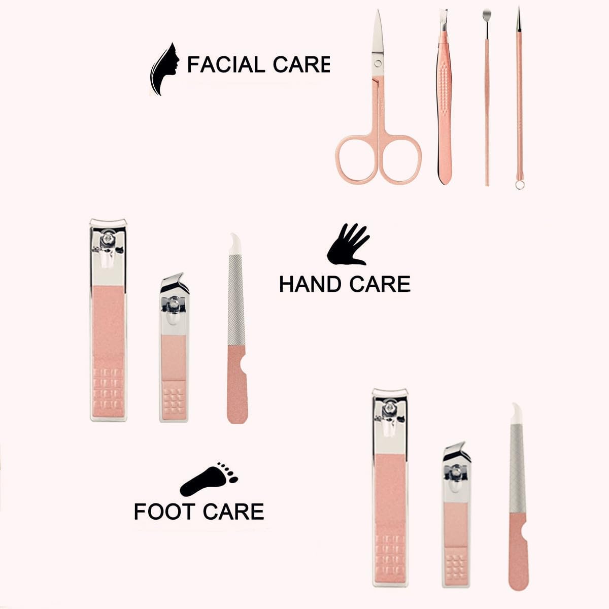Manicure Set Nail Clipper Set Stainless Steel Women Men Toe Finger Nail Clippers Personal Care Tools with Portable Travel Case Manicure Pedicure Tools Women Men Grooming Kit Present(Rose Gold)