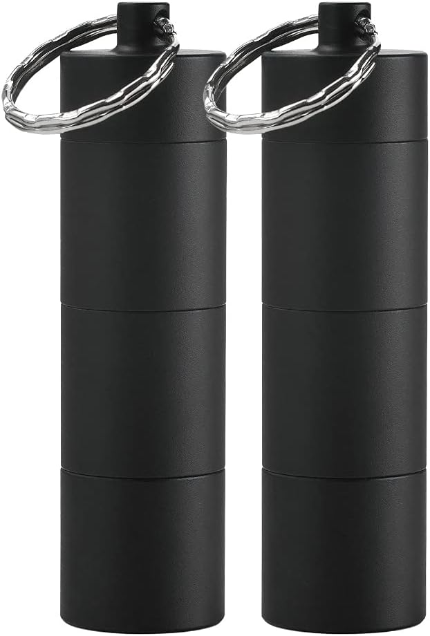 MEDCA Portable Keychain Pill Case Holder - Aluminium Alloy Mini Pill Organizer Case Container, Waterproof Mini Pill Box for Medication, Supplements, and Vitamins (Black+Matt Finished+2 Pack)