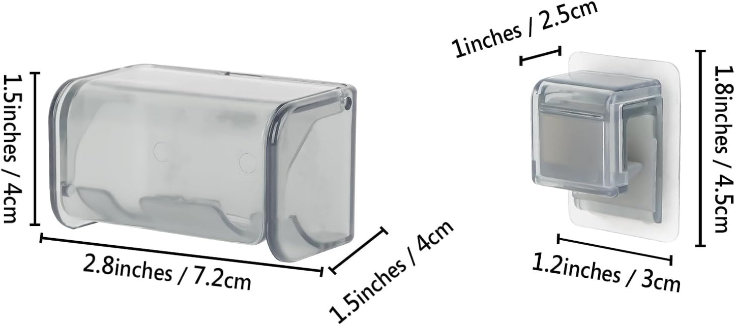 Toothbrush Holder Wall Mounted with Cover for Bathroom, 2 Slots Toothbrush Storage Organizer for Shower, Self Adhesive Toothbrush Hanger with Toothpaste Clip